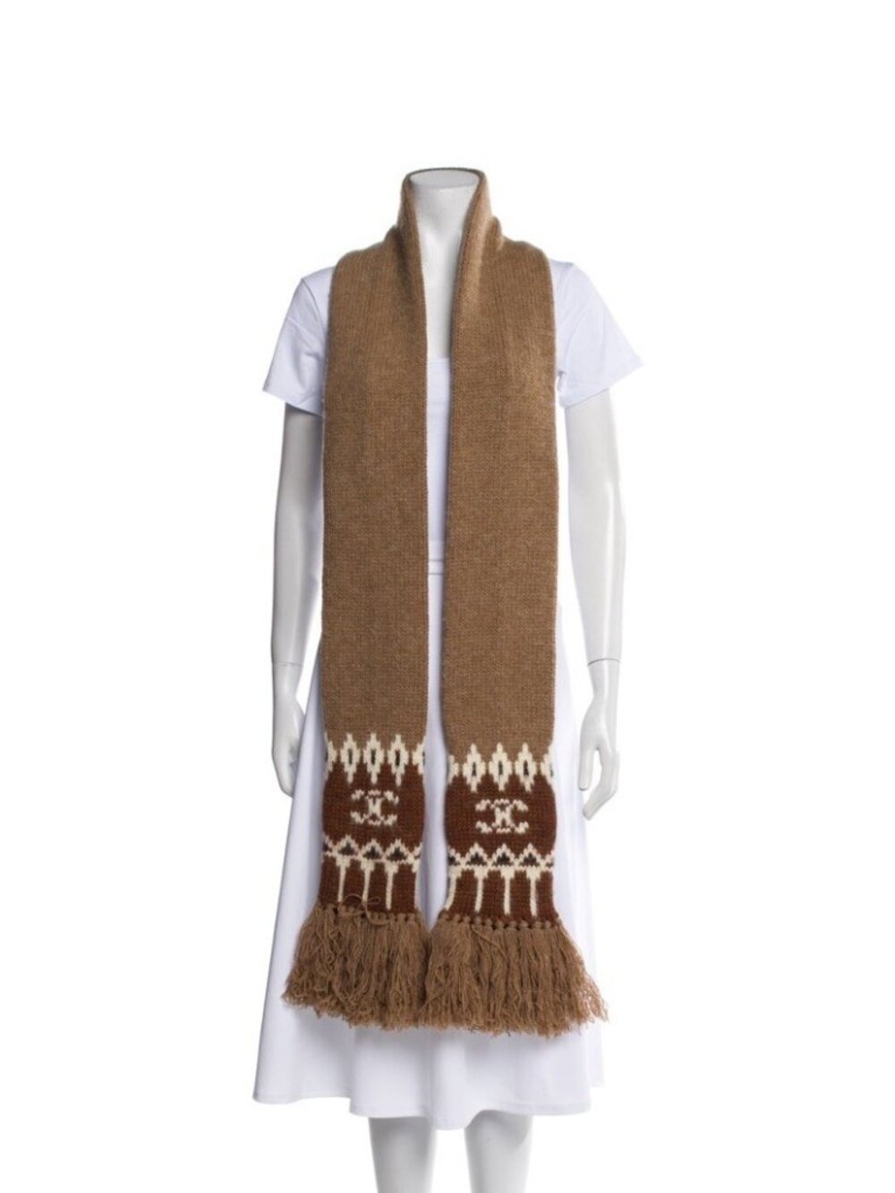 NWT Celine Fringe Wool Scarf Brown Logo Triomphe 100% Authentic Fringe
